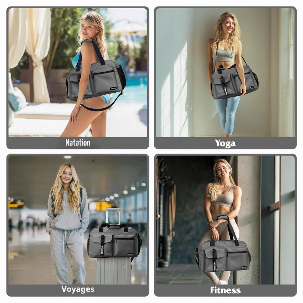 Sac de Sport Femme Homme (Jaune) | Sac Sport avec Compartiment à Chaussures de Ventilation, Sac de Voyage Femme Imperméable avec Compartiment Humide
