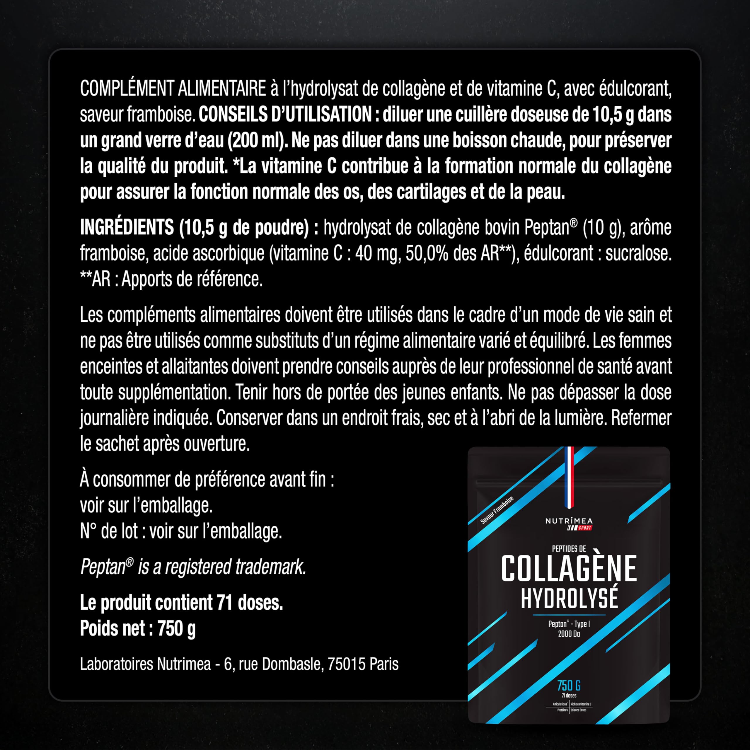 Collagene Marin | Types 1 & 2 Brevetés | Vitamines A, C & E Végétales | Pur et Naturel | Hydratation de la Peau | Protège Os et Cartilages | 900 mg | 90 Gélules | Nutrimea | Fabriqué en France