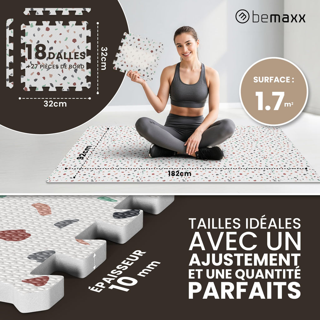 bemaxx Tapis de Fitness Protection de Sol Salle de Sport - Dalles en Mousse | EVA Caoutchouc sans BPA Matelas Puzzle Yoga Pilates Tatami pour Matériel Gym Banc de Musculation Garage Piscine Isolation