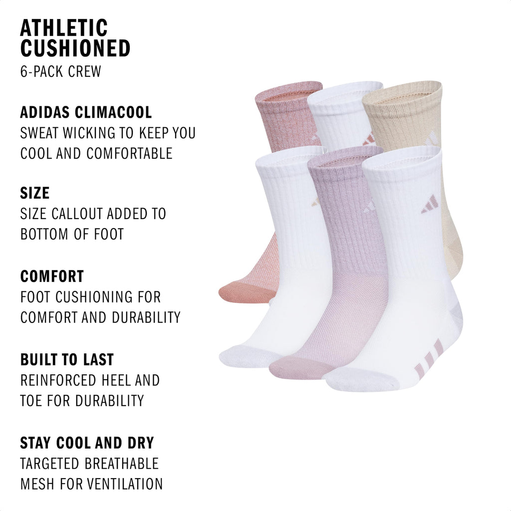 adidas Kids Athletic Cushioned 6-Pack Crew (Little Kid/Big Kid/Adult)