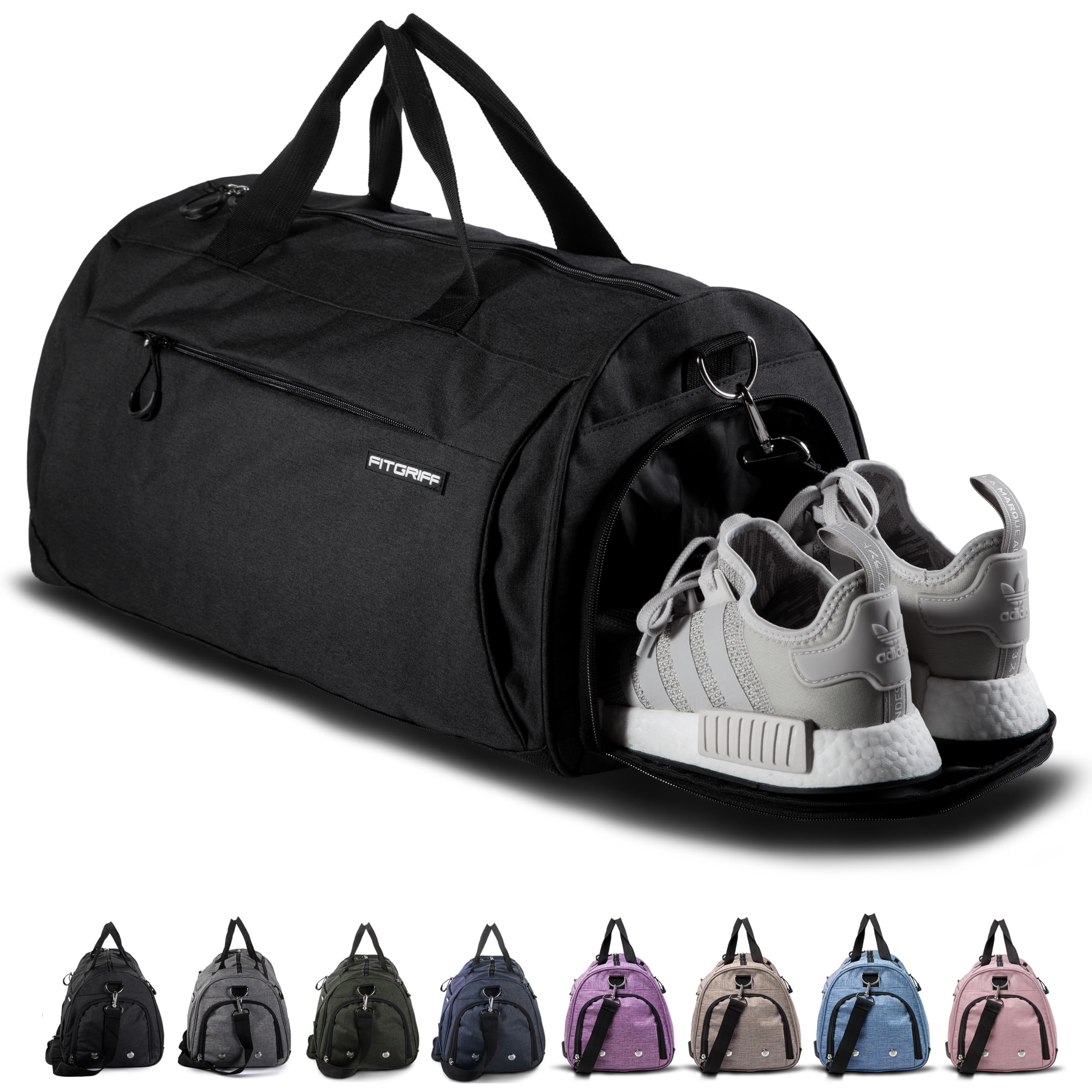 Fitgriff® Sac de Sport Homme & Femme V1 - Sacs de Voyage avec Compartiments Chaussures et Humide, pour Gym, Fitness, Weekend - Duffel Bag