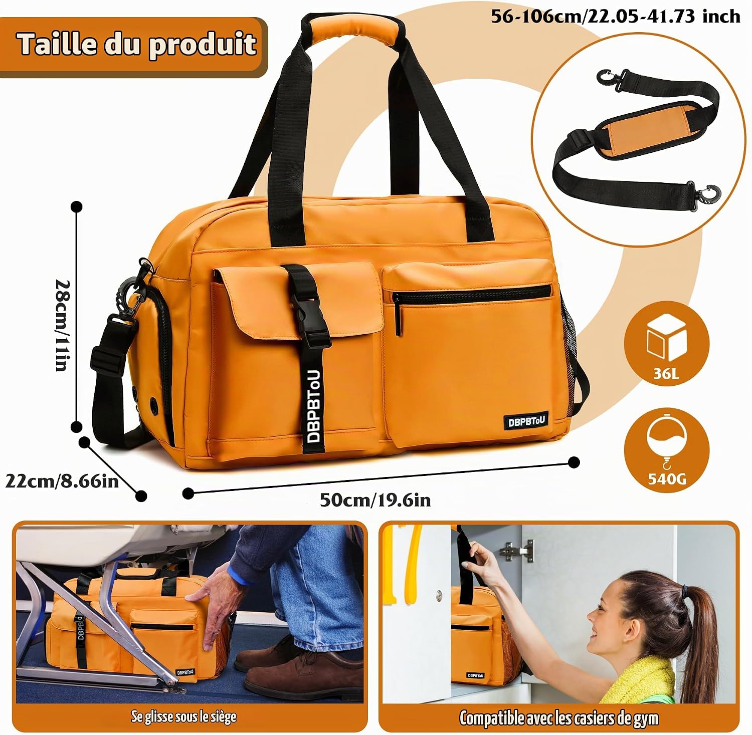 Sac de Sport Femme Homme (Jaune) | Sac Sport avec Compartiment à Chaussures de Ventilation, Sac de Voyage Femme Imperméable avec Compartiment Humide