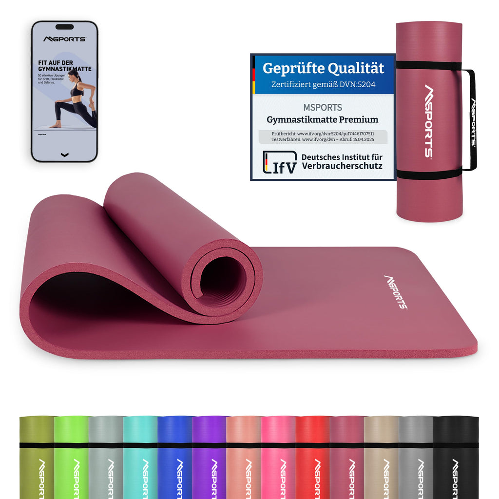 MSPORTS Premium Gymnastics Mat – Non-Slip Floor Mat for Fitness, Yoga & Strength Training – Available in 4 Sizes and 12 Colors Thick Yoga Mat