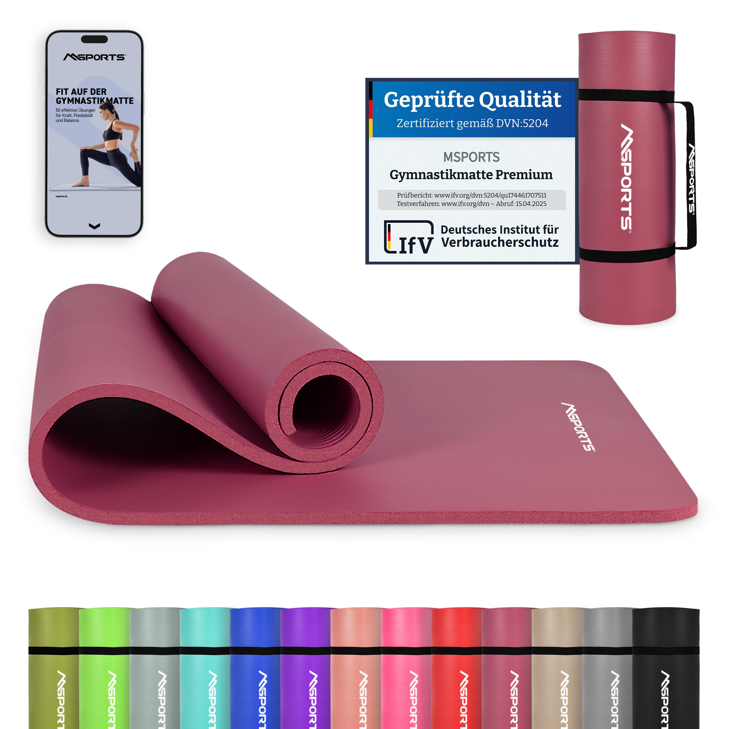 MSPORTS Premium Gymnastics Mat – Non-Slip Floor Mat for Fitness, Yoga & Strength Training – Available in 4 Sizes and 12 Colors Thick Yoga Mat