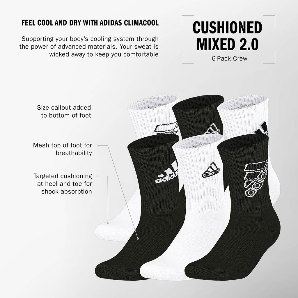 adidas Kids Athletic Cushioned 6-Pack Crew (Little Kid/Big Kid/Adult)