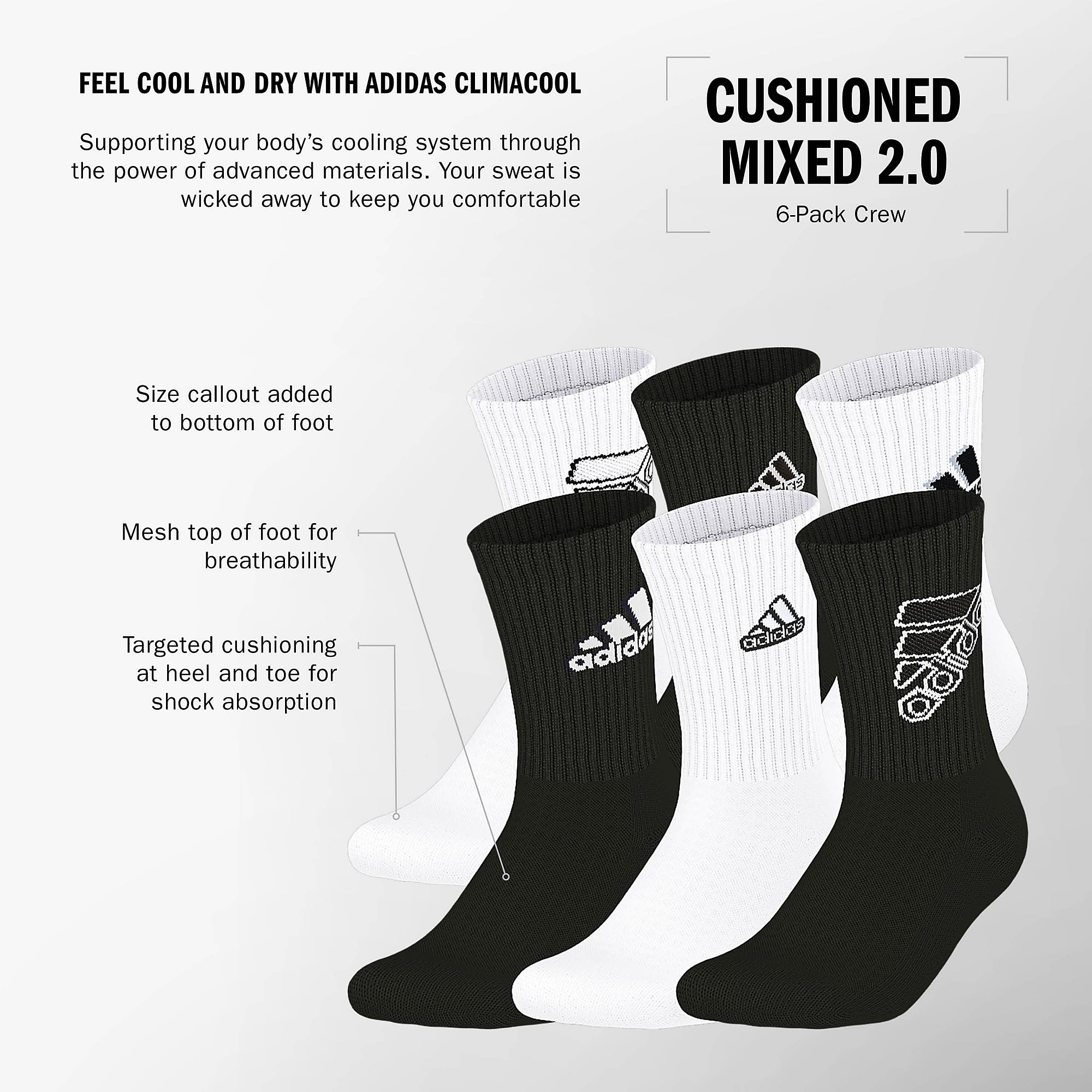 adidas Kids Athletic Cushioned 6-Pack Crew (Little Kid/Big Kid/Adult)