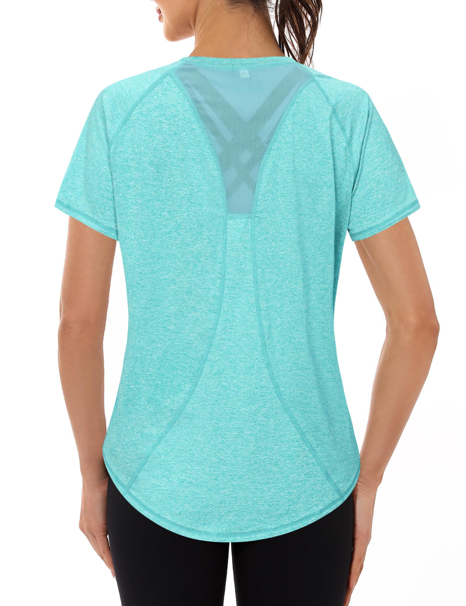 Gyabnw Women's Sport T-Shirt Anti-UV Elastic Crew Neck Short Sleeve Breathable Quick Dry UPF 50+ Fitness Top for Yoga Running and Gym