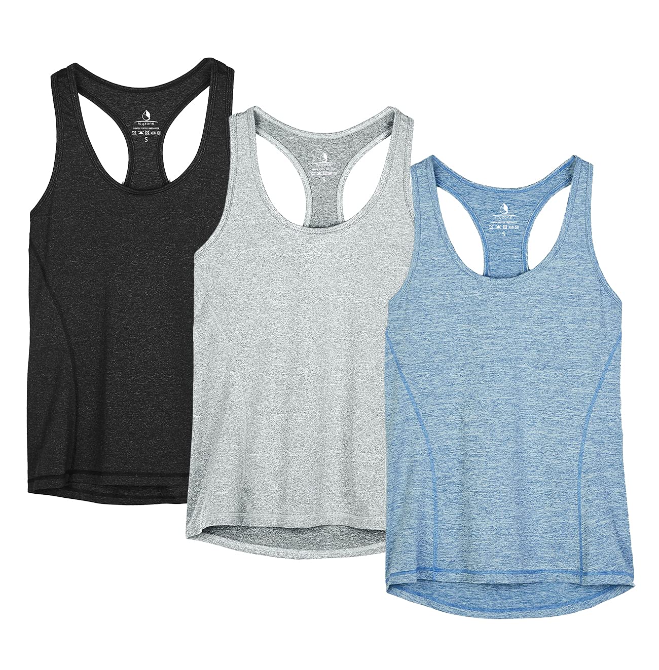 icyzone Débardeur de Sport Femme Dos Nageur Yoga Shirt sans Manches Running Fitness Tank Top, Lot de 3