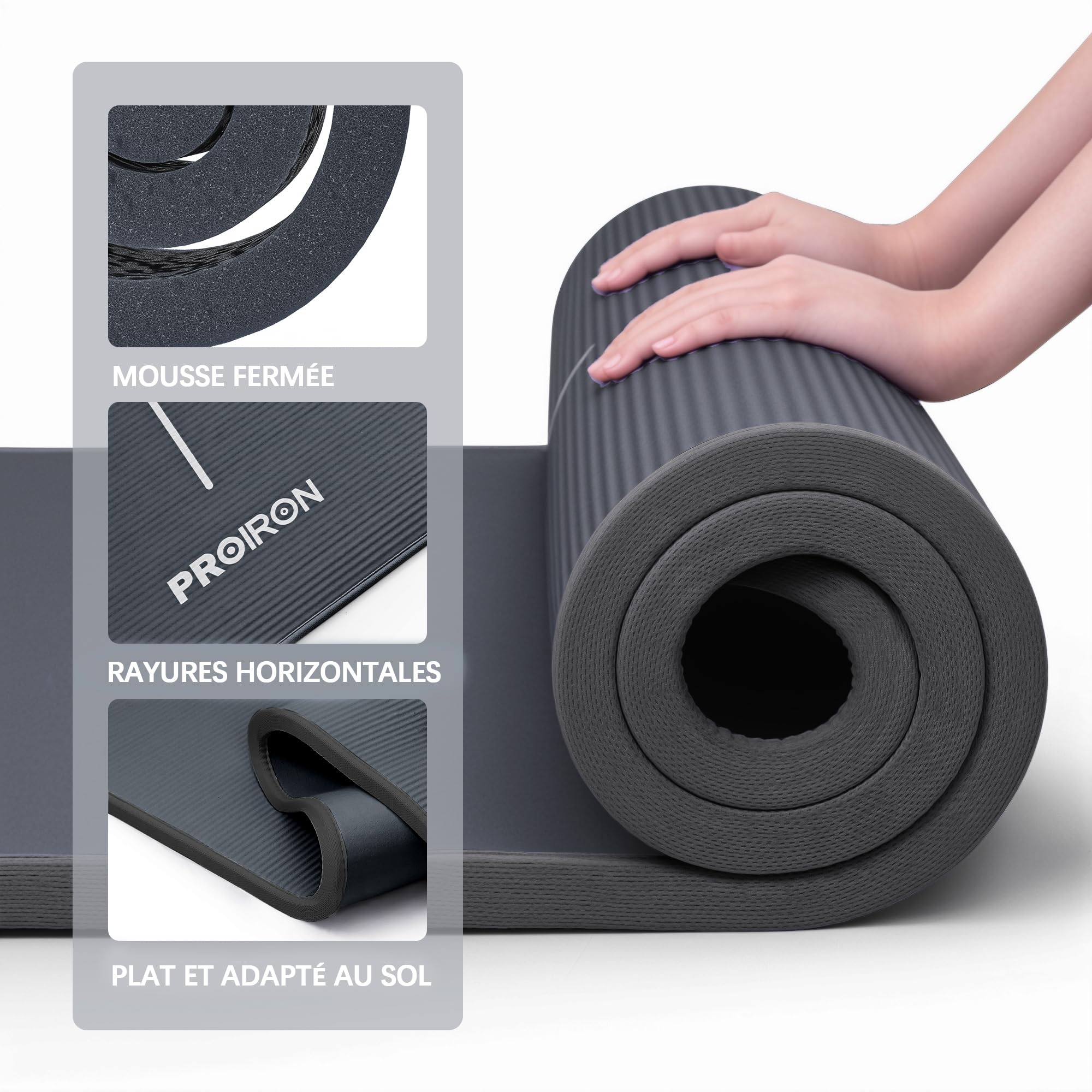 PROIRON Thick 10MM Exercise Mat, Non-Slip Yoga Pilates Gym Mat | Tear-Resistant Reinforced Edges, Flat, Good Elasticity, Camping Mat for Travel, NBR, 1860x660x10mm