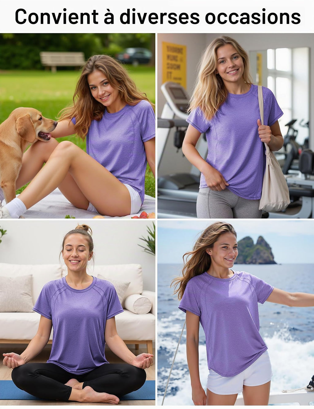 Gyabnw Women's Sport T-Shirt Anti-UV Elastic Crew Neck Short Sleeve Breathable Quick Dry UPF 50+ Fitness Top for Yoga Running and Gym