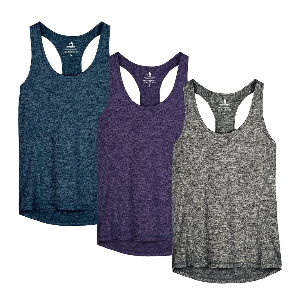 icyzone Débardeur de Sport Femme Dos Nageur Yoga Shirt sans Manches Running Fitness Tank Top, Lot de 3