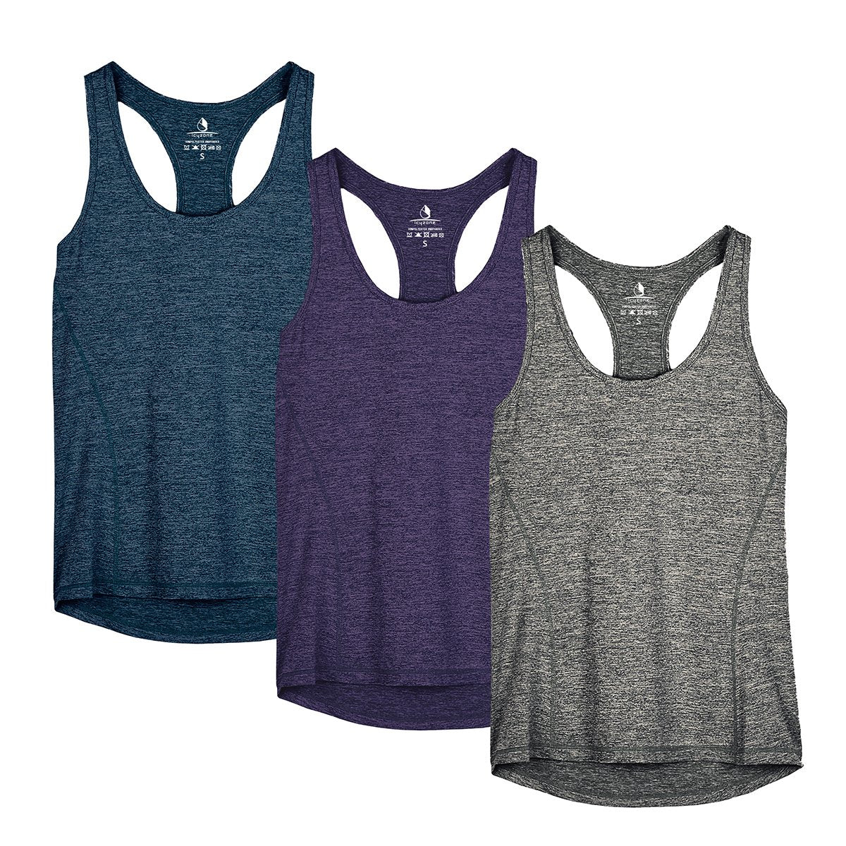 icyzone Débardeur de Sport Femme Dos Nageur Yoga Shirt sans Manches Running Fitness Tank Top, Lot de 3