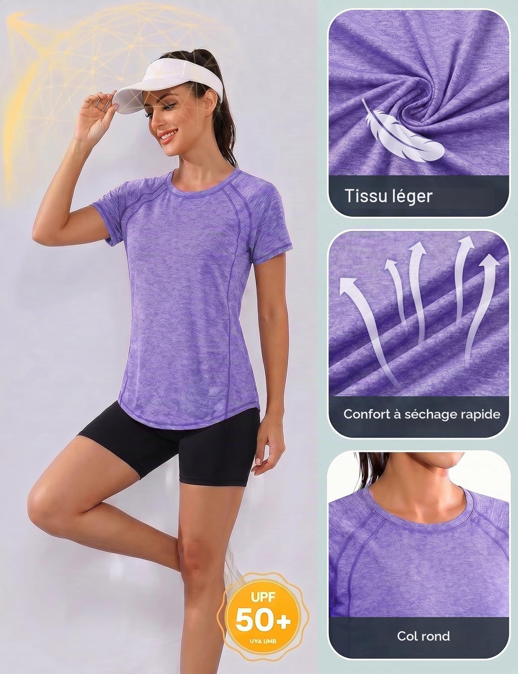 Gyabnw Women's Sport T-Shirt Anti-UV Elastic Crew Neck Short Sleeve Breathable Quick Dry UPF 50+ Fitness Top for Yoga Running and Gym