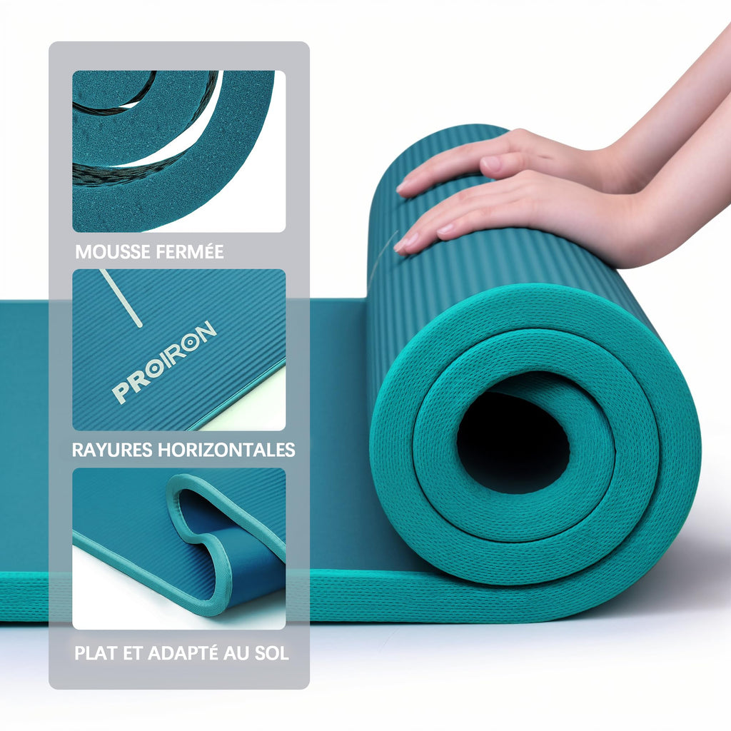 PROIRON Thick 10MM Exercise Mat, Non-Slip Yoga Pilates Gym Mat | Tear-Resistant Reinforced Edges, Flat, Good Elasticity, Camping Mat for Travel, NBR, 1860x660x10mm