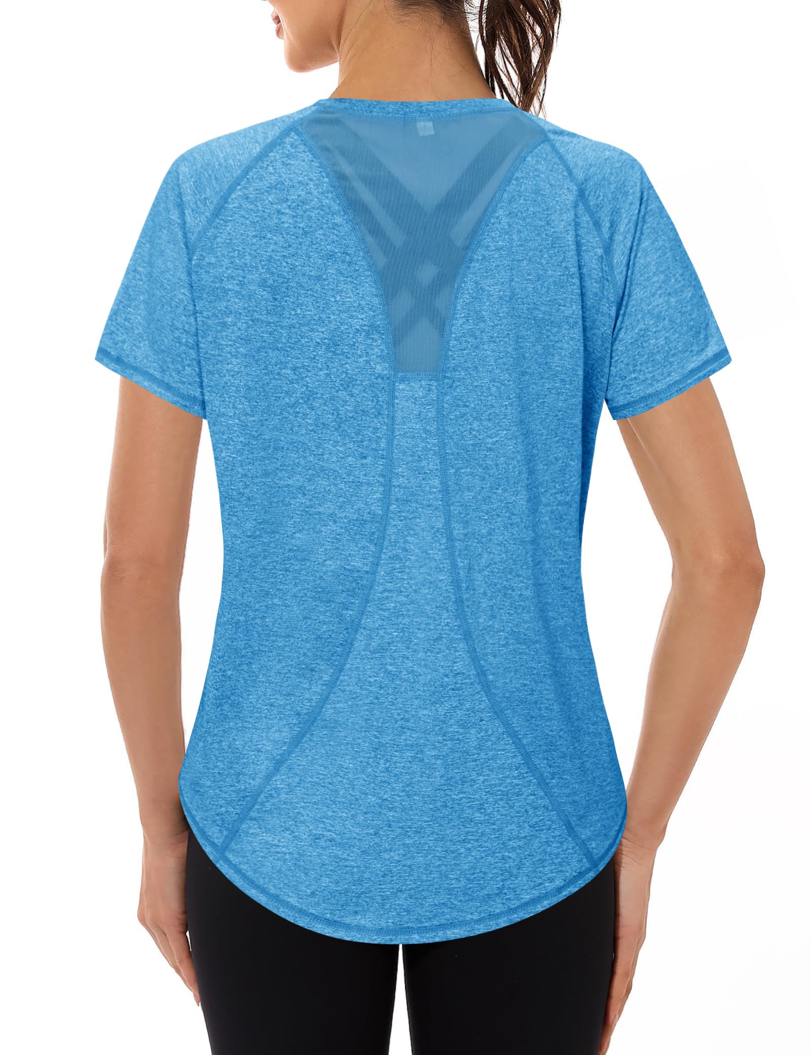 Gyabnw Women's Sport T-Shirt Anti-UV Elastic Crew Neck Short Sleeve Breathable Quick Dry UPF 50+ Fitness Top for Yoga Running and Gym