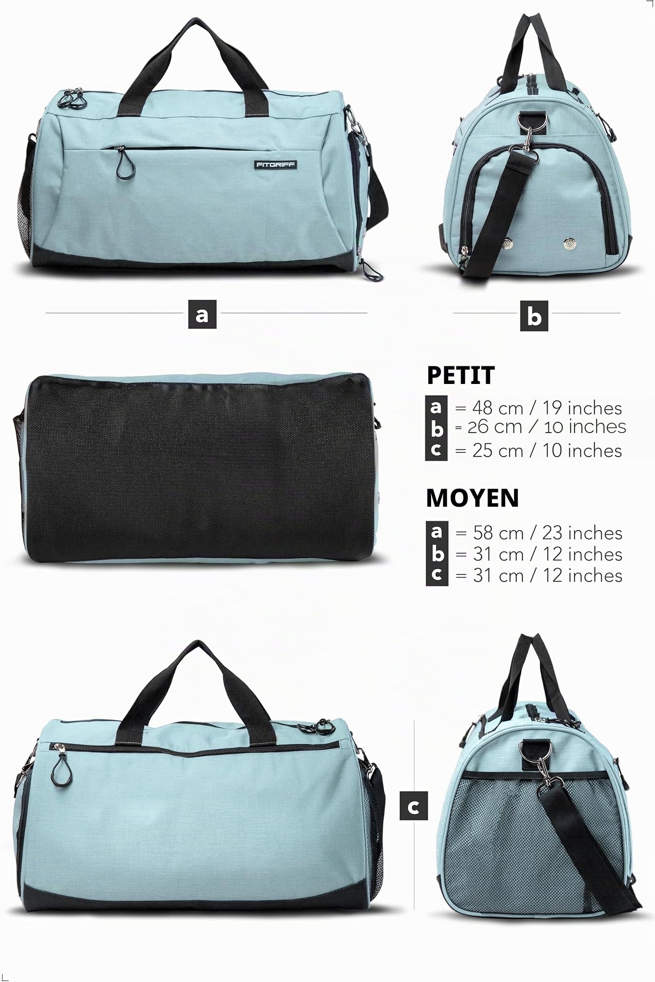 Fitgriff® Sac de Sport Homme & Femme V1 - Sacs de Voyage avec Compartiments Chaussures et Humide, pour Gym, Fitness, Weekend - Duffel Bag