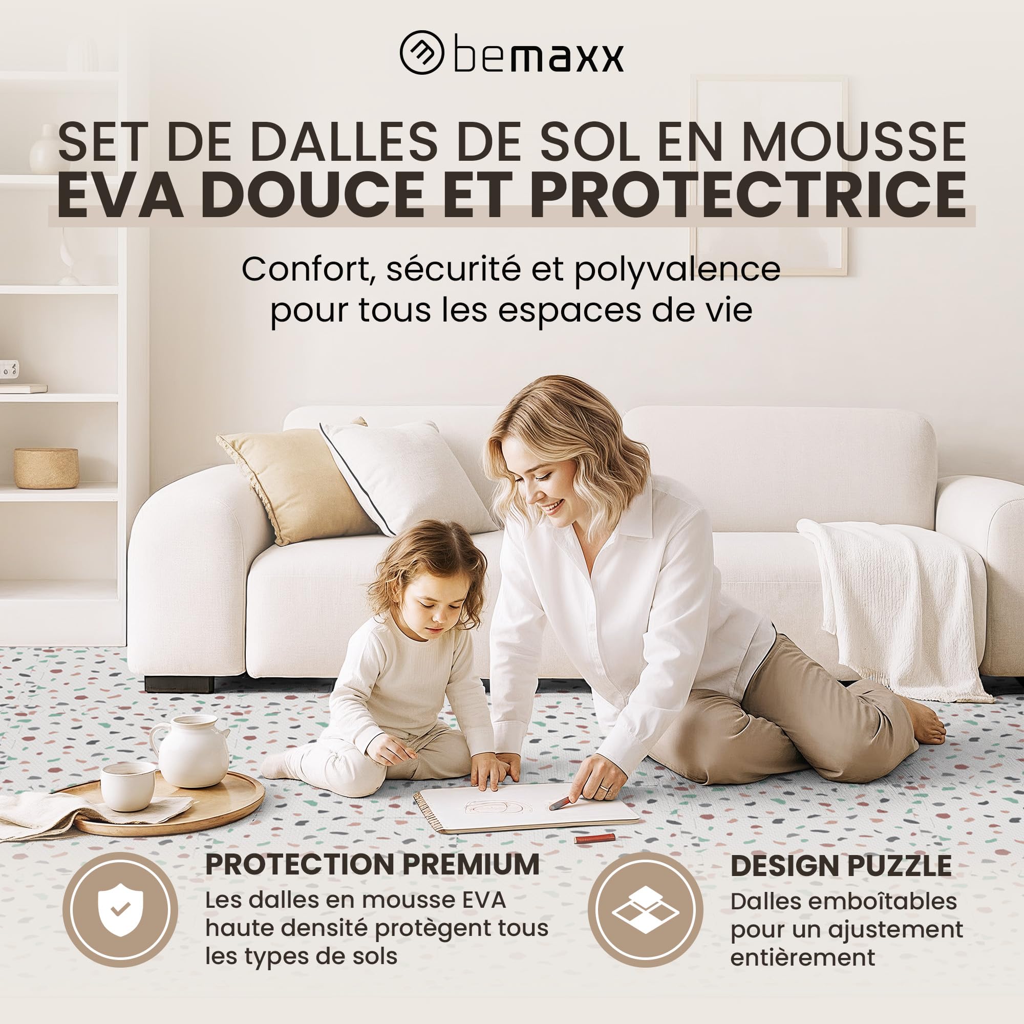 bemaxx Tapis de Fitness Protection de Sol Salle de Sport - Dalles en Mousse | EVA Caoutchouc sans BPA Matelas Puzzle Yoga Pilates Tatami pour Matériel Gym Banc de Musculation Garage Piscine Isolation