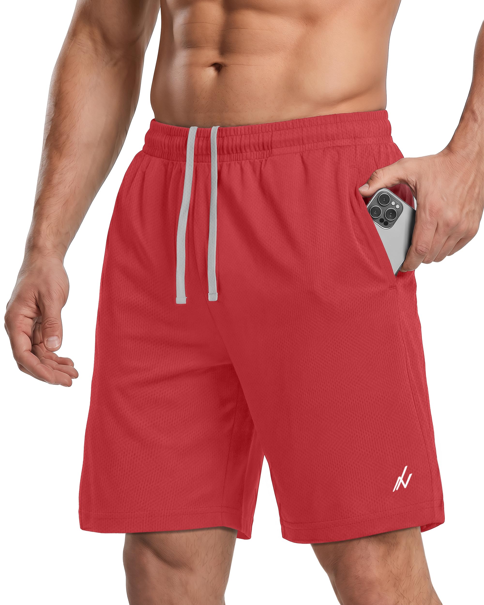 Breathable Mesh Mens Athletic Shorts Loose-Fit Quick Dry Running Gym Shorts | Lightweight Activewear Knit Workout Shorts with Pockets 8 Inch Inseam Elastic Waistband with Drawstring