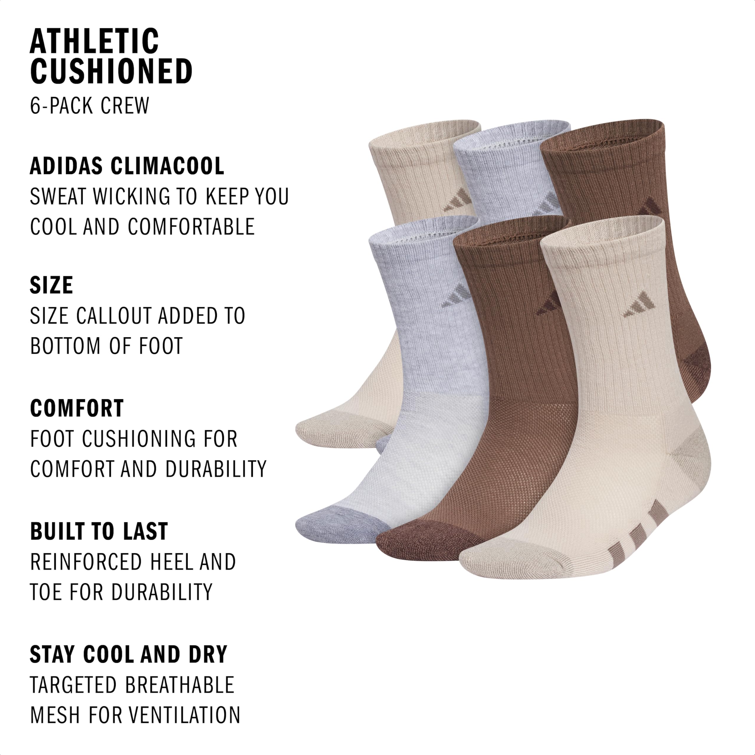 adidas Kids Athletic Cushioned 6-Pack Crew (Little Kid/Big Kid/Adult)
