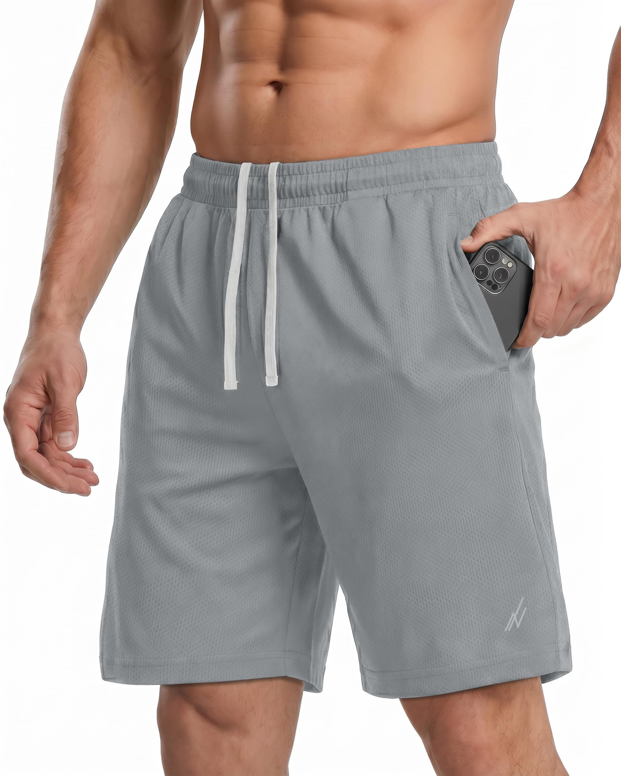 Breathable Mesh Mens Athletic Shorts Loose-Fit Quick Dry Running Gym Shorts | Lightweight Activewear Knit Workout Shorts with Pockets 8 Inch Inseam Elastic Waistband with Drawstring