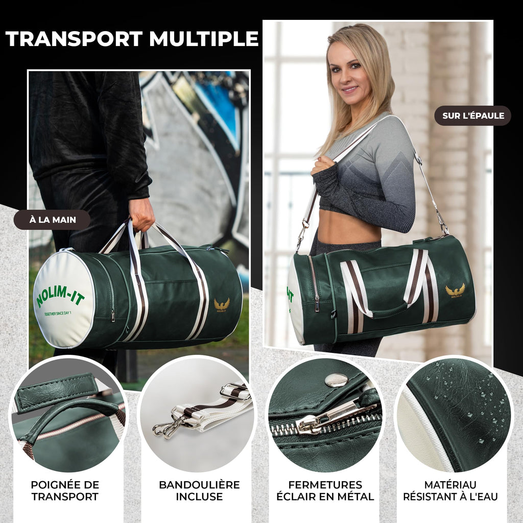 Sac de Sport Nolim-it® - Vintage - Simili Cuir - Sac bandoulière Homme - Pliable - Compartiment Chaussures - Sac Voyage Cabine - Résistant à l’Eau - 45x25x25cm - Small 28L - Duffel Bag - Musculation