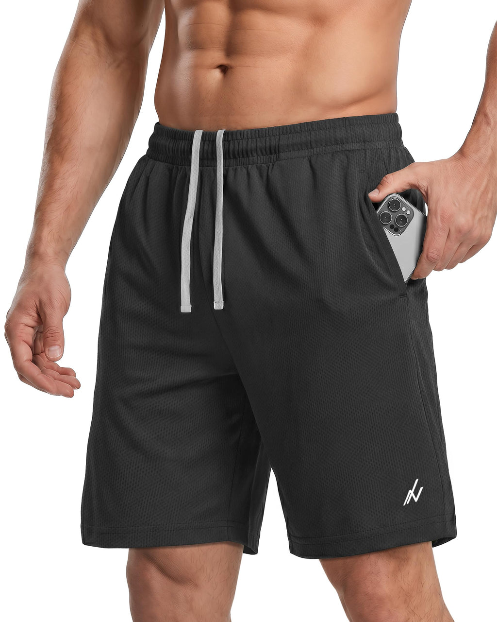 Breathable Mesh Mens Athletic Shorts Loose-Fit Quick Dry Running Gym Shorts | Lightweight Activewear Knit Workout Shorts with Pockets 8 Inch Inseam Elastic Waistband with Drawstring