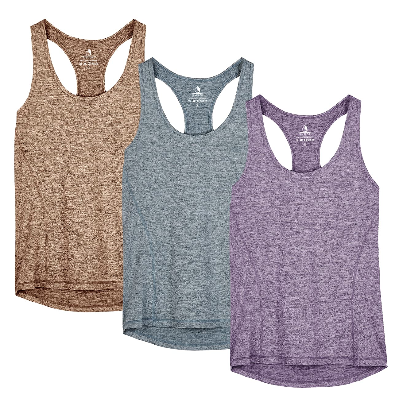 icyzone Débardeur de Sport Femme Dos Nageur Yoga Shirt sans Manches Running Fitness Tank Top, Lot de 3