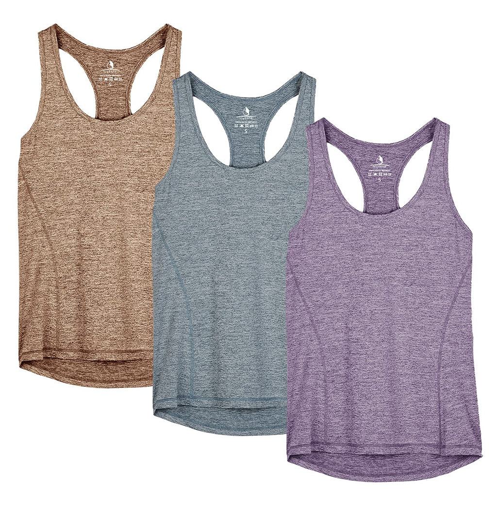 icyzone Débardeur de Sport Femme Dos Nageur Yoga Shirt sans Manches Running Fitness Tank Top, Lot de 3