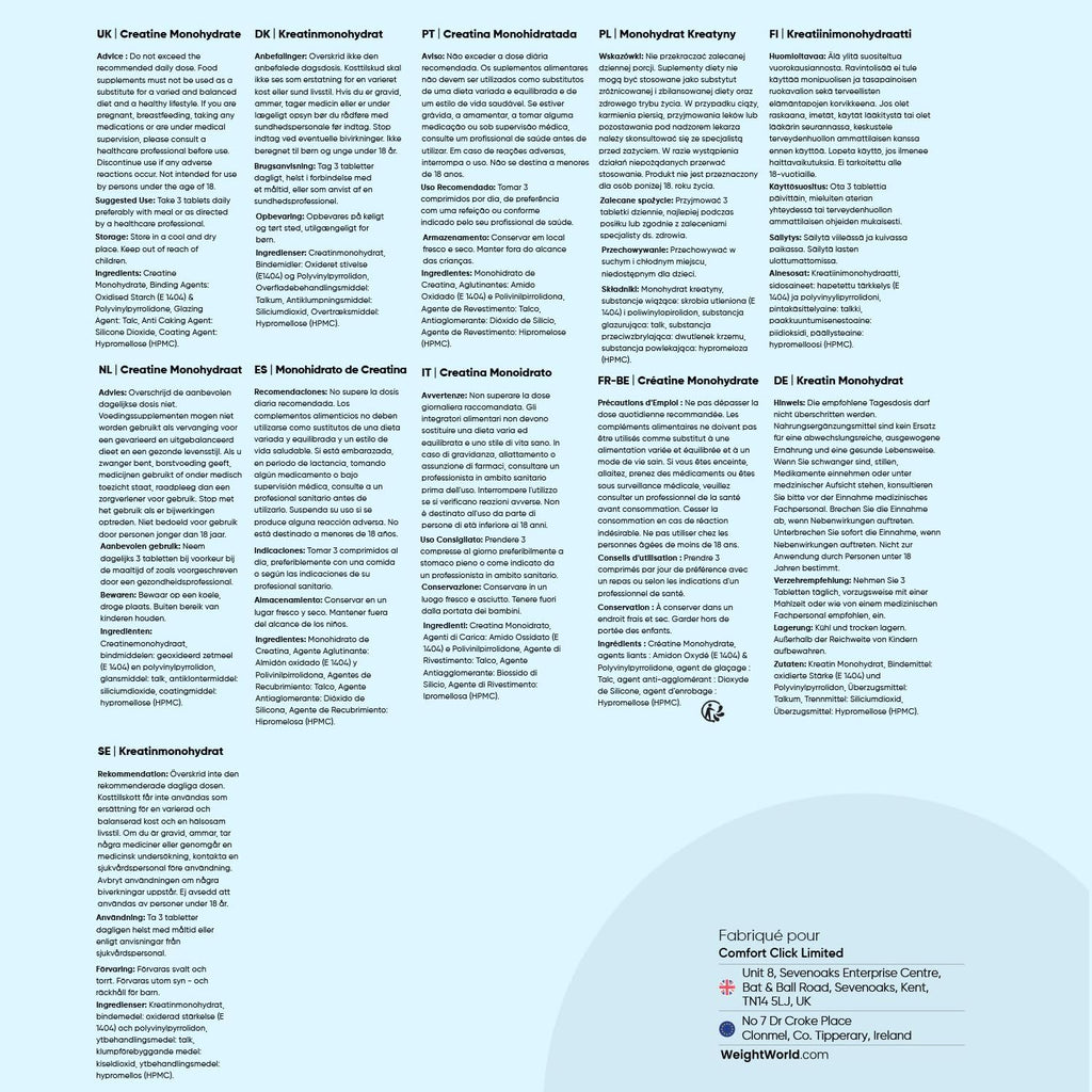 Creatine Monohydrate 270 comprimés Vegan, 3000mg par Portion, 3 Mois d'approvisionnement, sans OGM, sans Gluten ni Colorants ni Arômes Artificiels et sans Stéarate de Magnésium | 270 comprimés végétaliens de créatine testés en laboratoire, 3 comprimés de