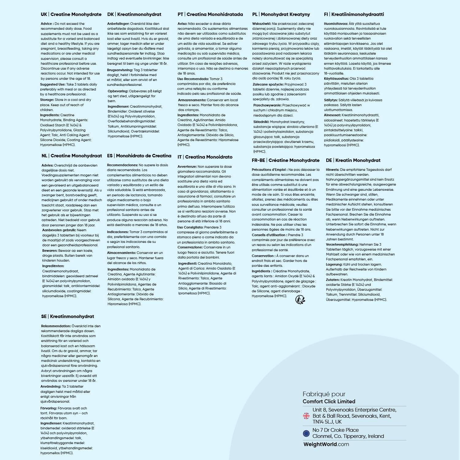 Creatine Monohydrate 270 comprimés Vegan, 3000mg par Portion, 3 Mois d'approvisionnement, sans OGM, sans Gluten ni Colorants ni Arômes Artificiels et sans Stéarate de Magnésium | 270 comprimés végétaliens de créatine testés en laboratoire, 3 comprimés de