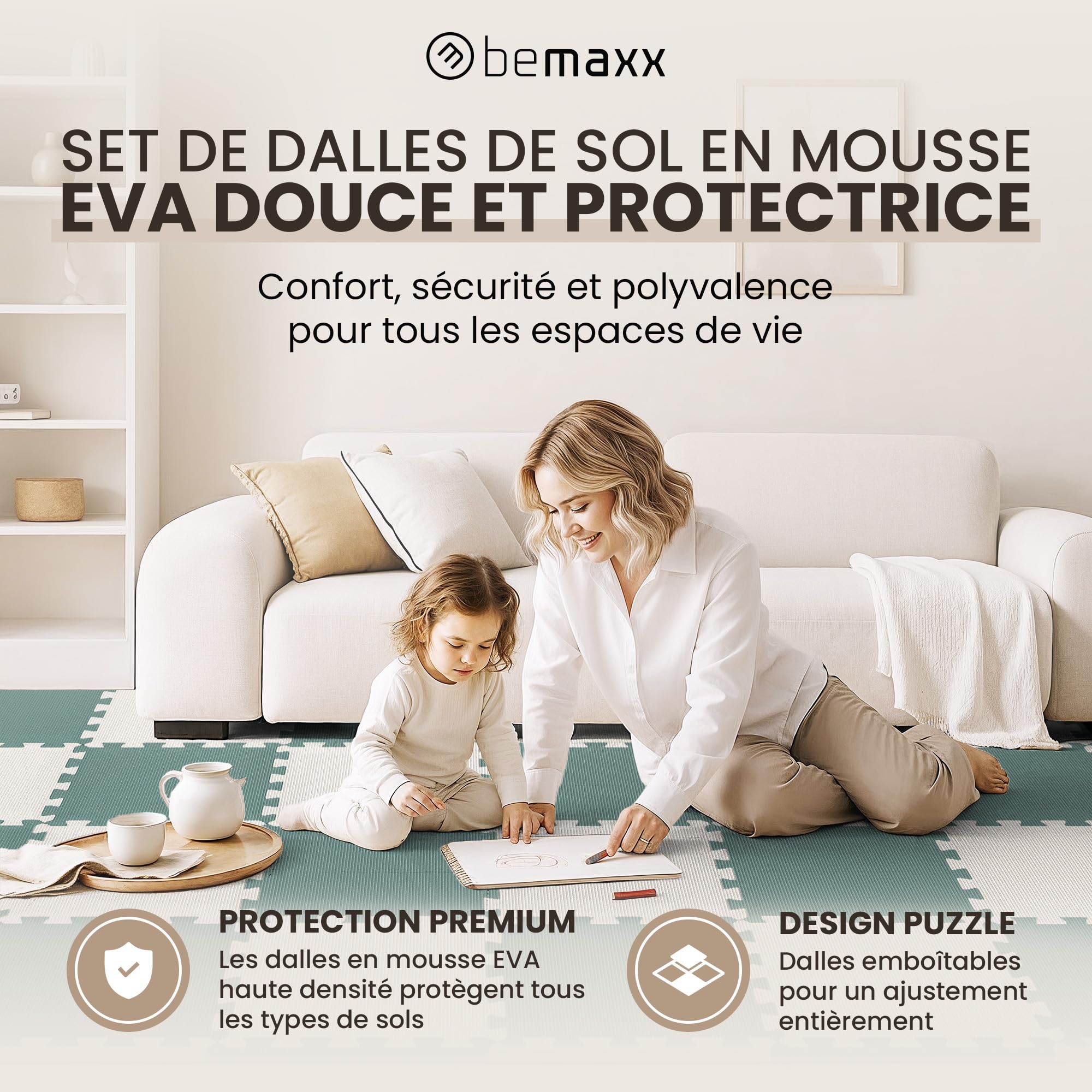 bemaxx Tapis de Fitness Protection de Sol Salle de Sport - Dalles en Mousse | EVA Caoutchouc sans BPA Matelas Puzzle Yoga Pilates Tatami pour Matériel Gym Banc de Musculation Garage Piscine Isolation