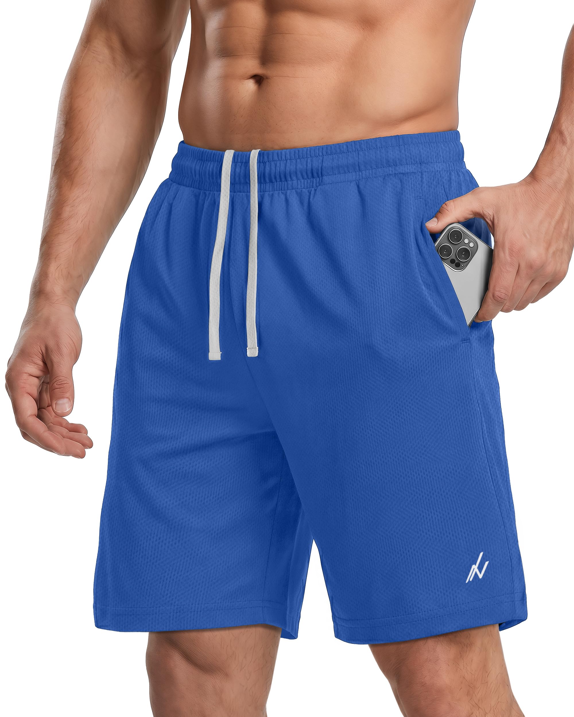 Breathable Mesh Mens Athletic Shorts Loose-Fit Quick Dry Running Gym Shorts | Lightweight Activewear Knit Workout Shorts with Pockets 8 Inch Inseam Elastic Waistband with Drawstring