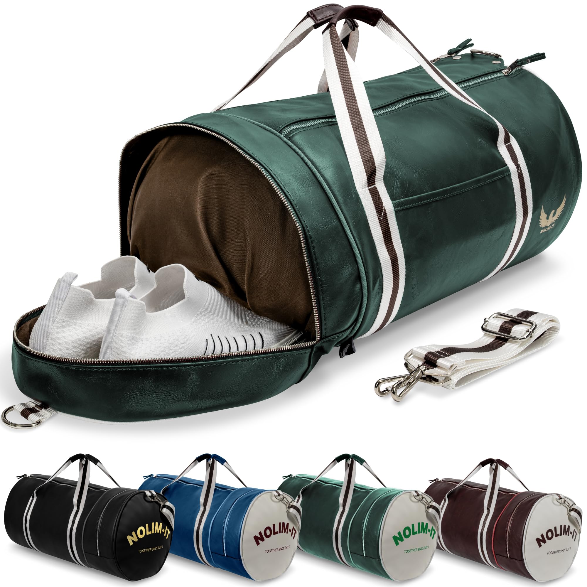 Sac de Sport Nolim-it® - Vintage - Simili Cuir - Sac bandoulière Homme - Pliable - Compartiment Chaussures - Sac Voyage Cabine - Résistant à l’Eau - 45x25x25cm - Small 28L - Duffel Bag - Musculation