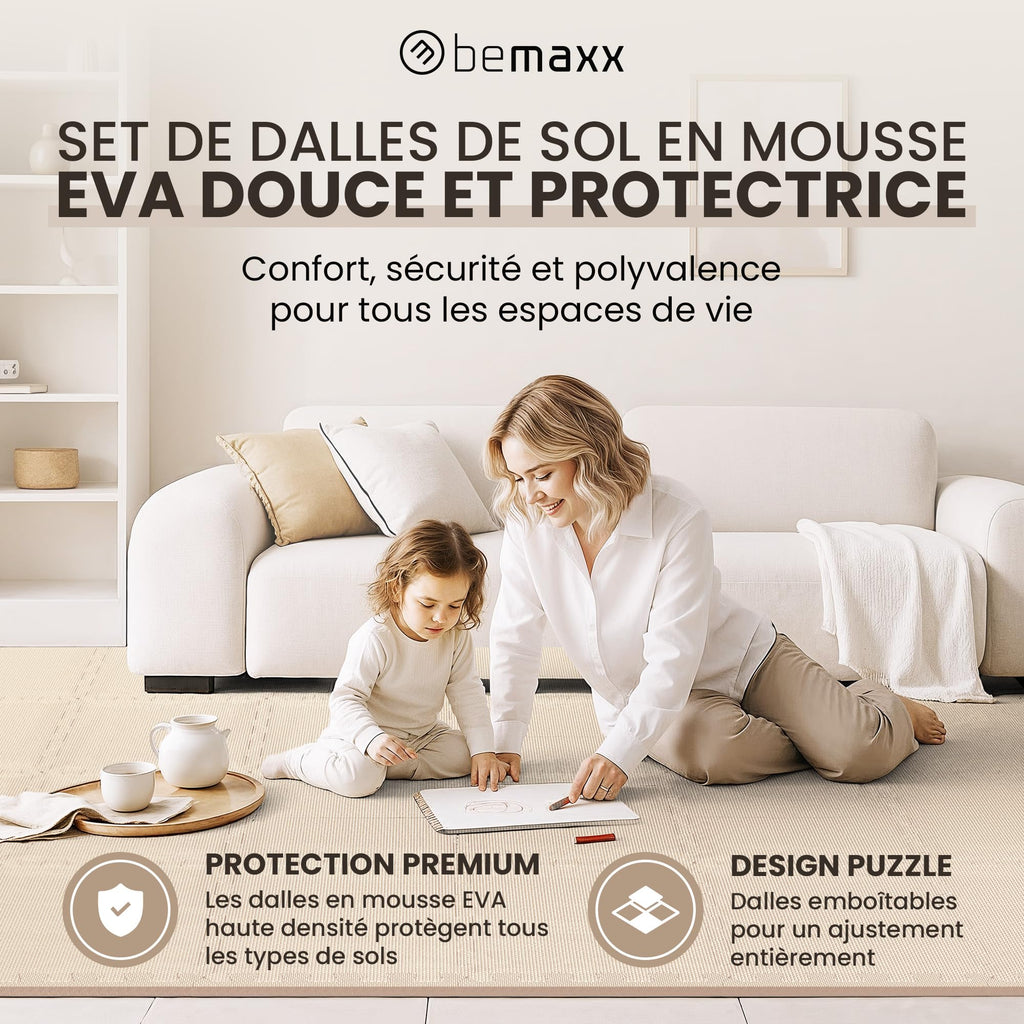 bemaxx Tapis de Fitness Protection de Sol Salle de Sport - Dalles en Mousse | EVA Caoutchouc sans BPA Matelas Puzzle Yoga Pilates Tatami pour Matériel Gym Banc de Musculation Garage Piscine Isolation