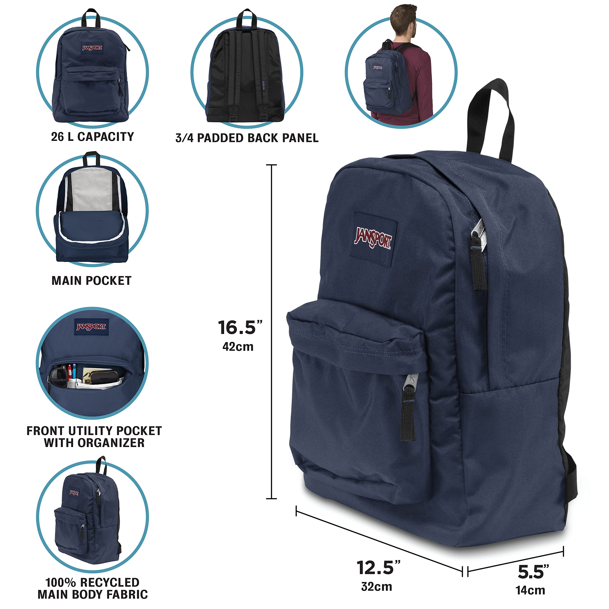 JanSport SuperBreak One Backpack - Durable, Lightweight Bag with 1 Main Compartment, Front Utility Pocket with Built-in Organizer, Premium Backpack, Grounded Grey