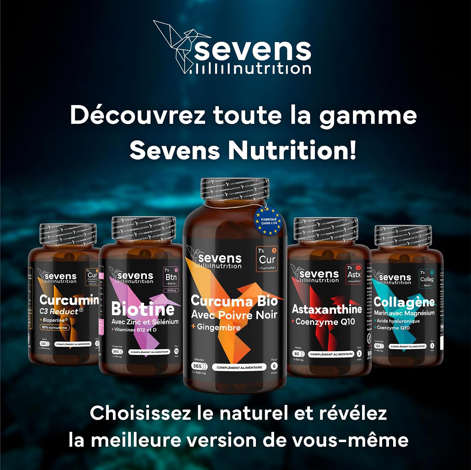 Collagène Marin Hydrolysé avec Magnésium Acide Hyaluronique Coenzyme Q10 | 120 Gélules - Peau Os Articulations - Vitamines A C D3 B12 Zinc - Haute Absorption - Sevens