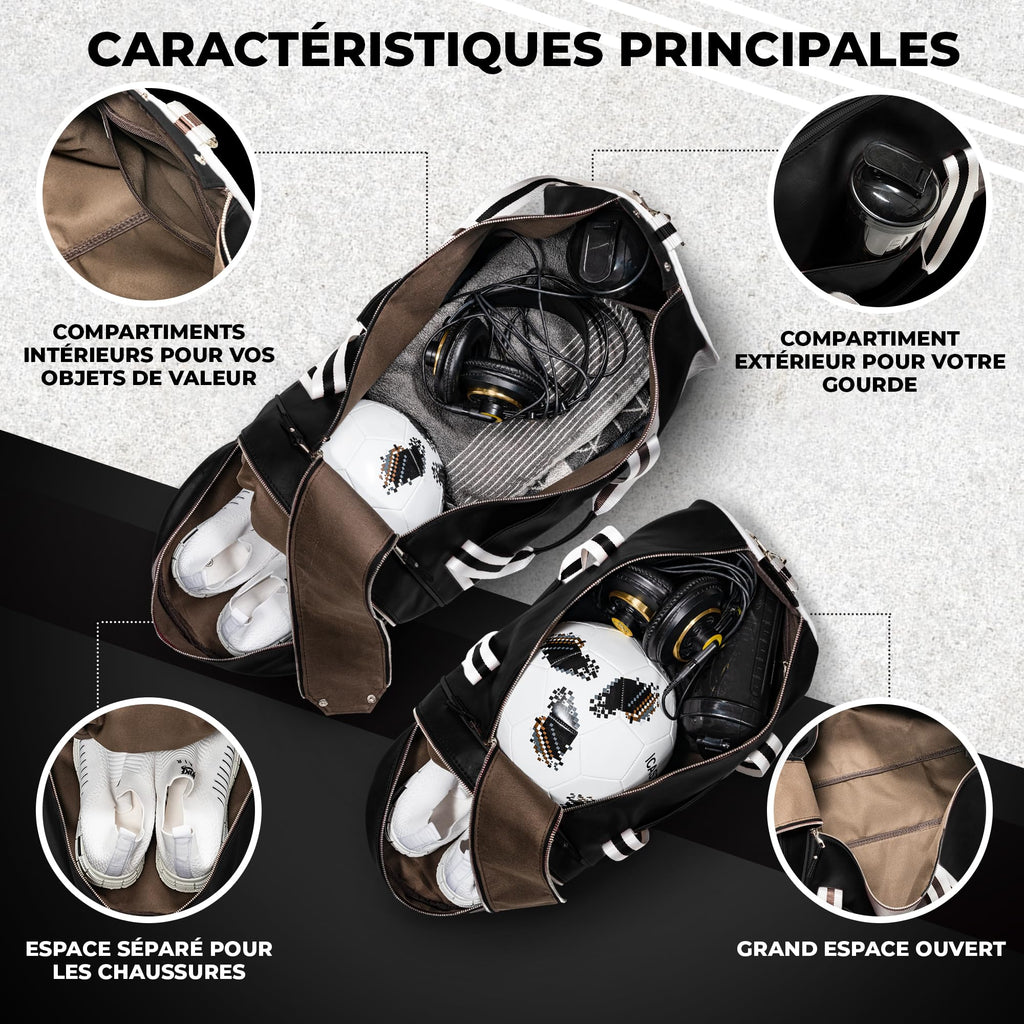 Sac de Sport Nolim-it® - Vintage - Simili Cuir - Sac bandoulière Homme - Pliable - Compartiment Chaussures - Sac Voyage Cabine - Résistant à l’Eau - 45x25x25cm - Small 28L - Duffel Bag - Musculation