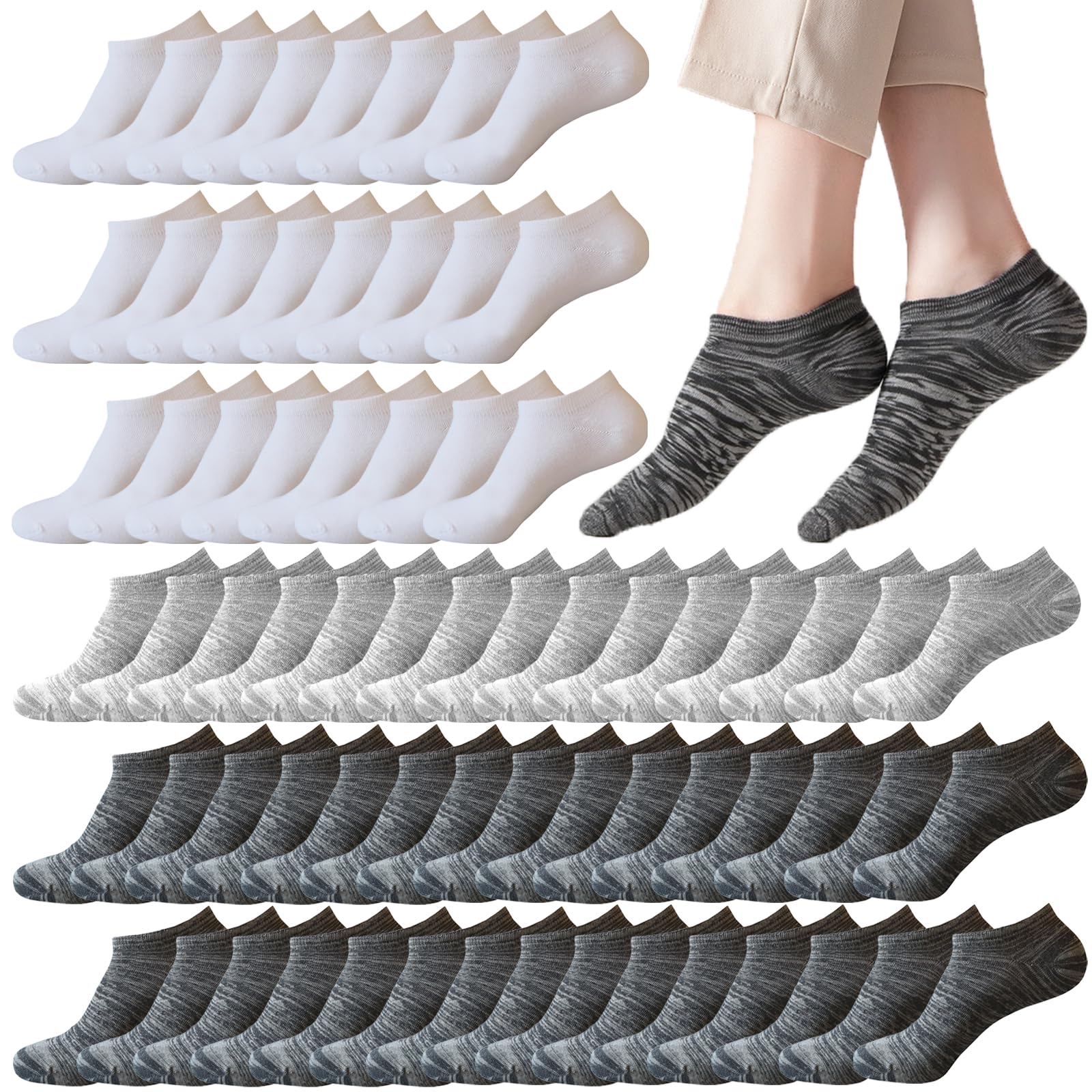12-30 Pairs Low Cut Ankle Socks for Women No Show Casual Breathable Athletic Socks Bulk for Sport