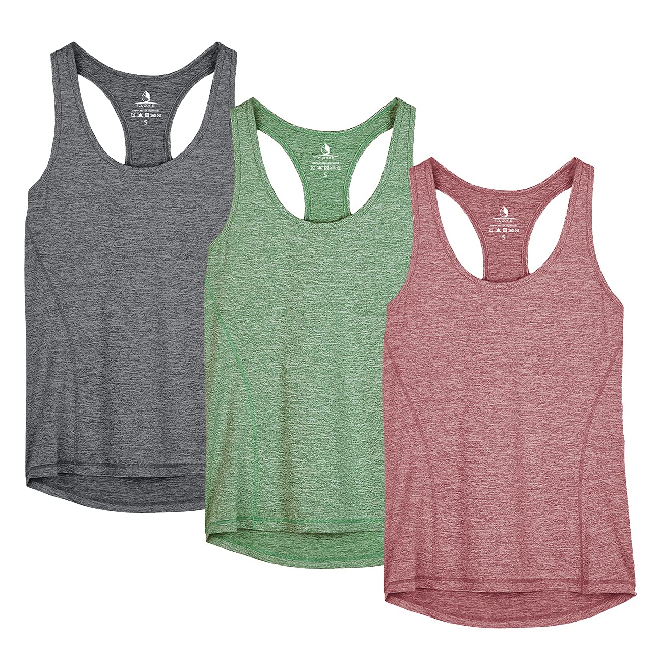 icyzone Débardeur de Sport Femme Dos Nageur Yoga Shirt sans Manches Running Fitness Tank Top, Lot de 3