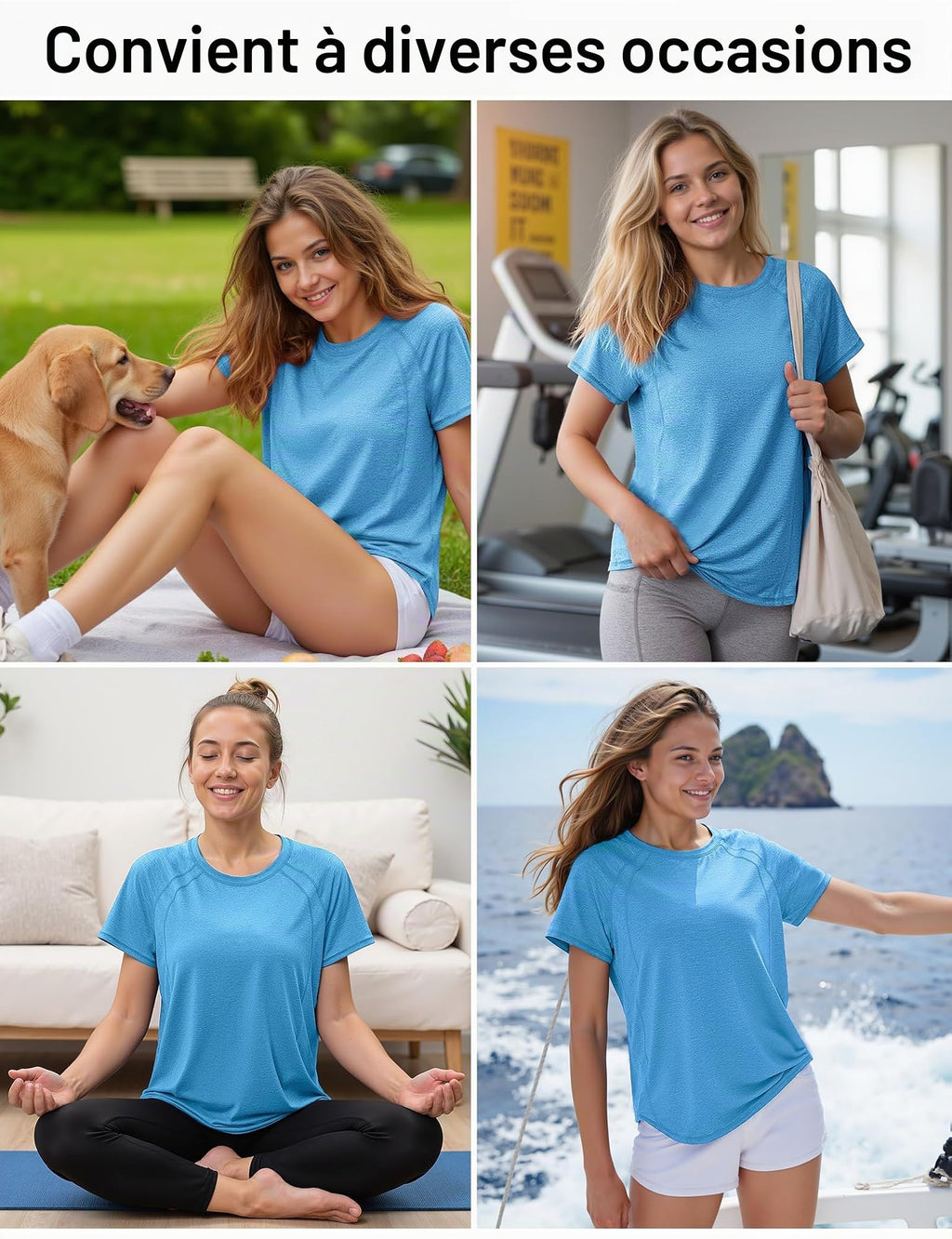 Gyabnw Women's Sport T-Shirt Anti-UV Elastic Crew Neck Short Sleeve Breathable Quick Dry UPF 50+ Fitness Top for Yoga Running and Gym