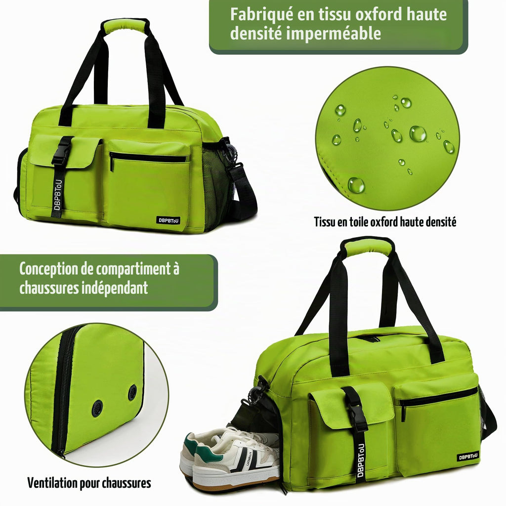 Sac de Sport Femme Homme (Jaune) | Sac Sport avec Compartiment à Chaussures de Ventilation, Sac de Voyage Femme Imperméable avec Compartiment Humide