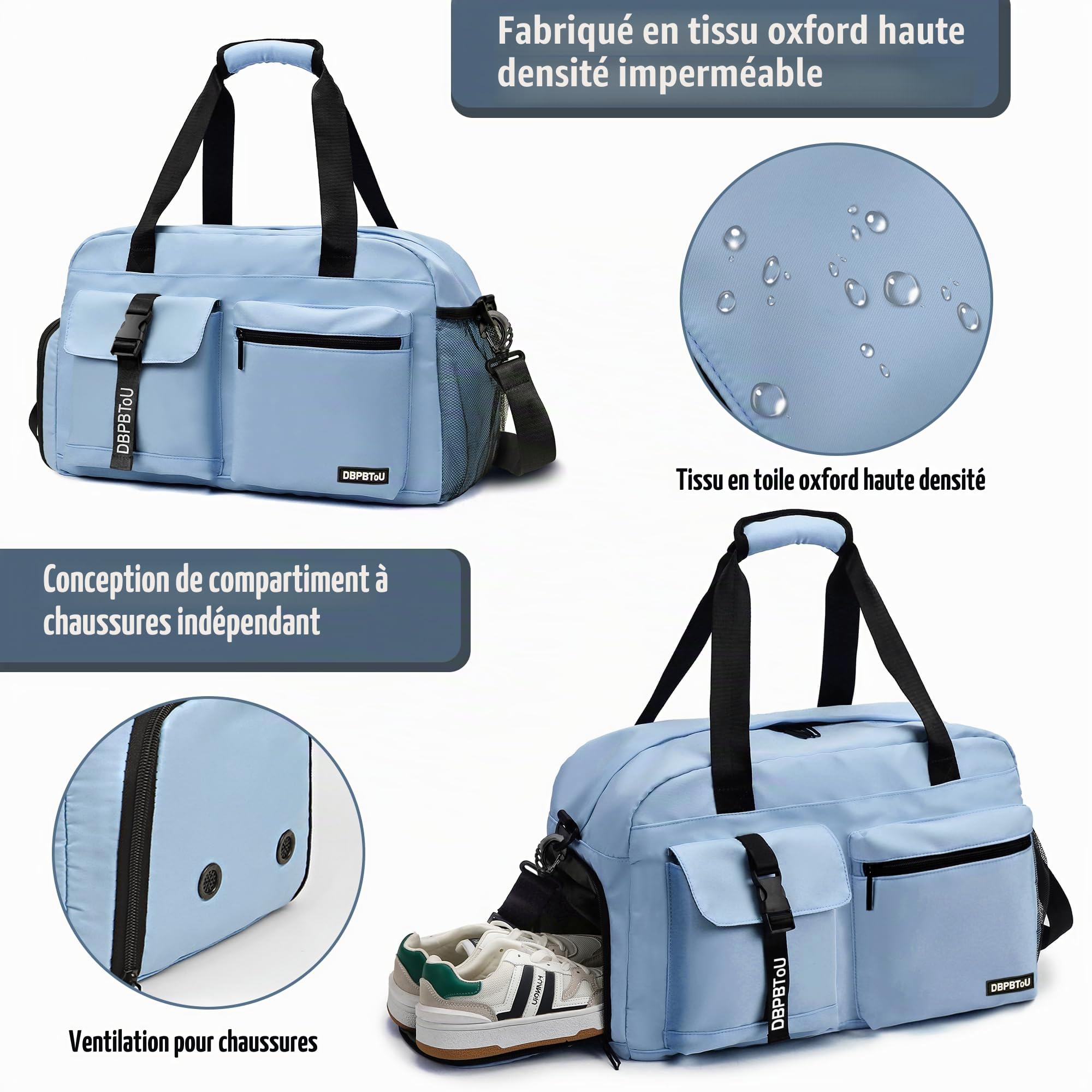 Sac de Sport Femme Homme (Jaune) | Sac Sport avec Compartiment à Chaussures de Ventilation, Sac de Voyage Femme Imperméable avec Compartiment Humide