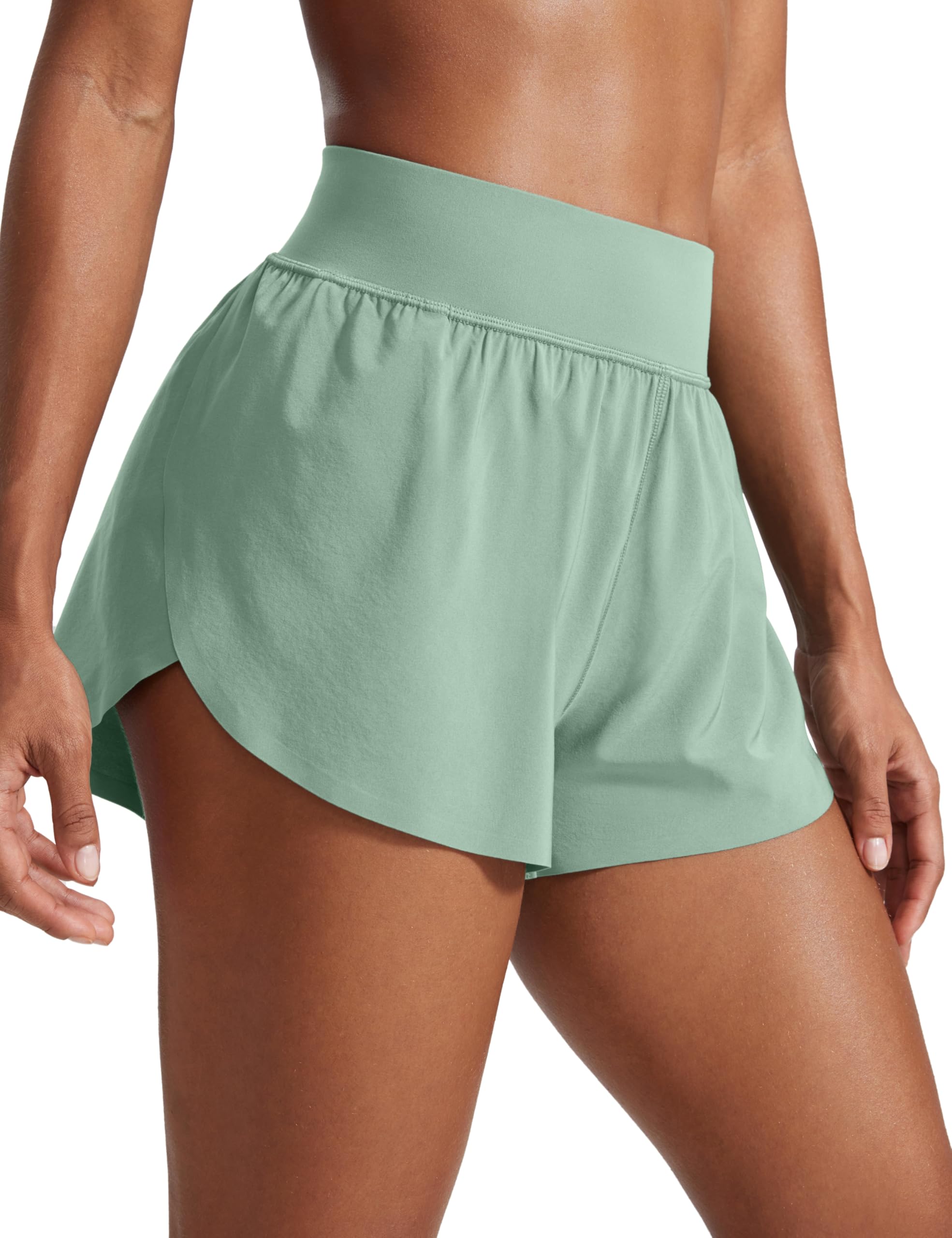 CRZ YOGA High Waisted Split Running Shorts 3" | Mesh Liner, Quick Dry, Lightweight, for Women