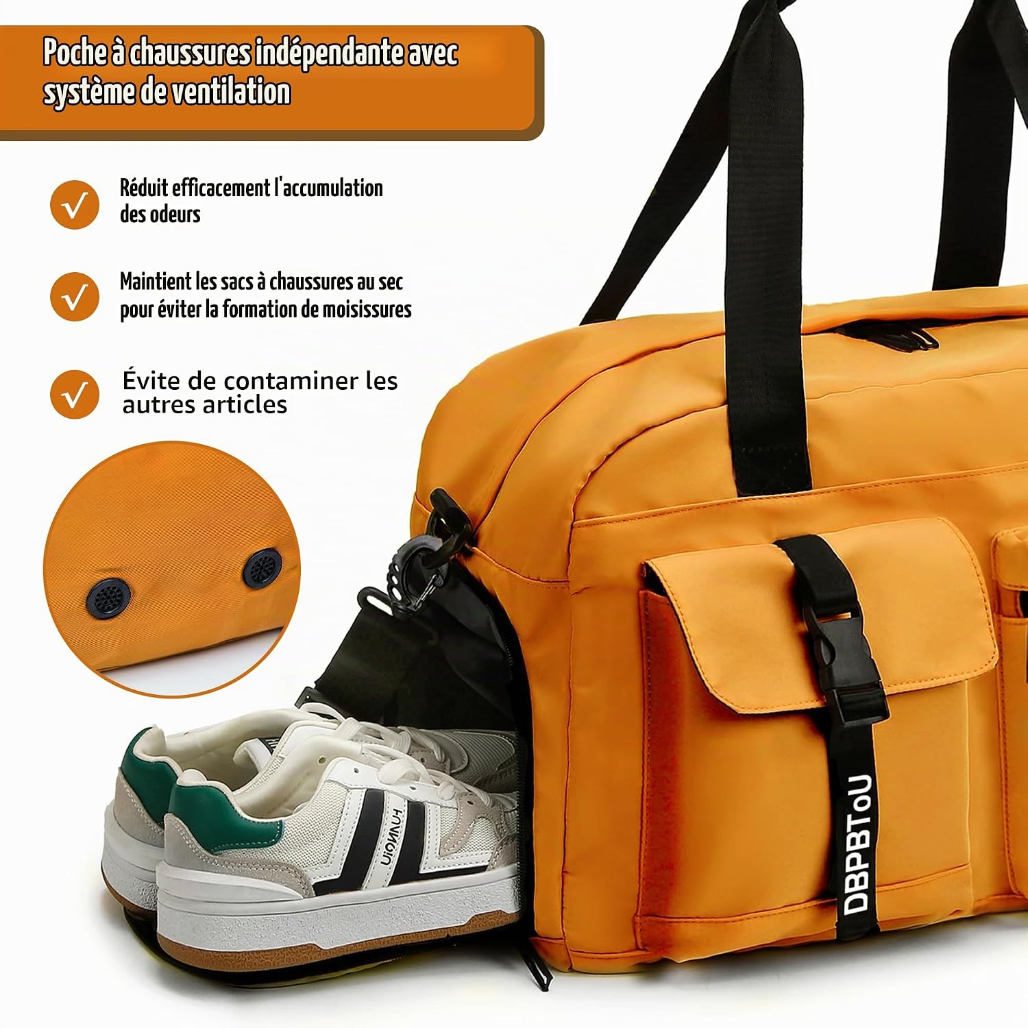 Sac de Sport Femme Homme (Jaune) | Sac Sport avec Compartiment à Chaussures de Ventilation, Sac de Voyage Femme Imperméable avec Compartiment Humide