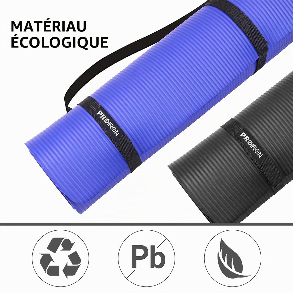 PROIRON Thick 10MM Exercise Mat, Non-Slip Yoga Pilates Gym Mat | Tear-Resistant Reinforced Edges, Flat, Good Elasticity, Camping Mat for Travel, NBR, 1860x660x10mm