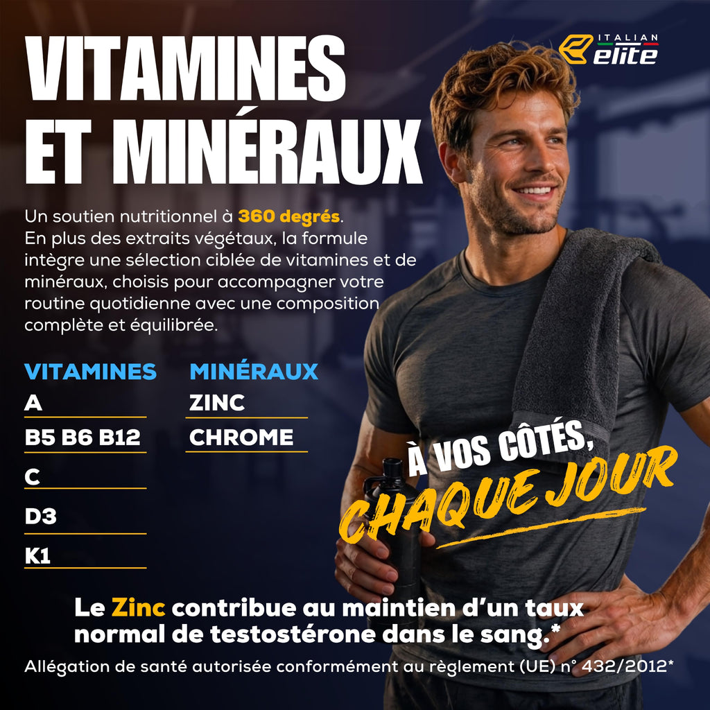 Italian Elite Testo Complex 120 Gélules - Formule avec Maca 8000 mg, Tribulus, Fenugrec, Zinc, Arginine, Taurine, Ashwagandha, Vitamines et Minéraux