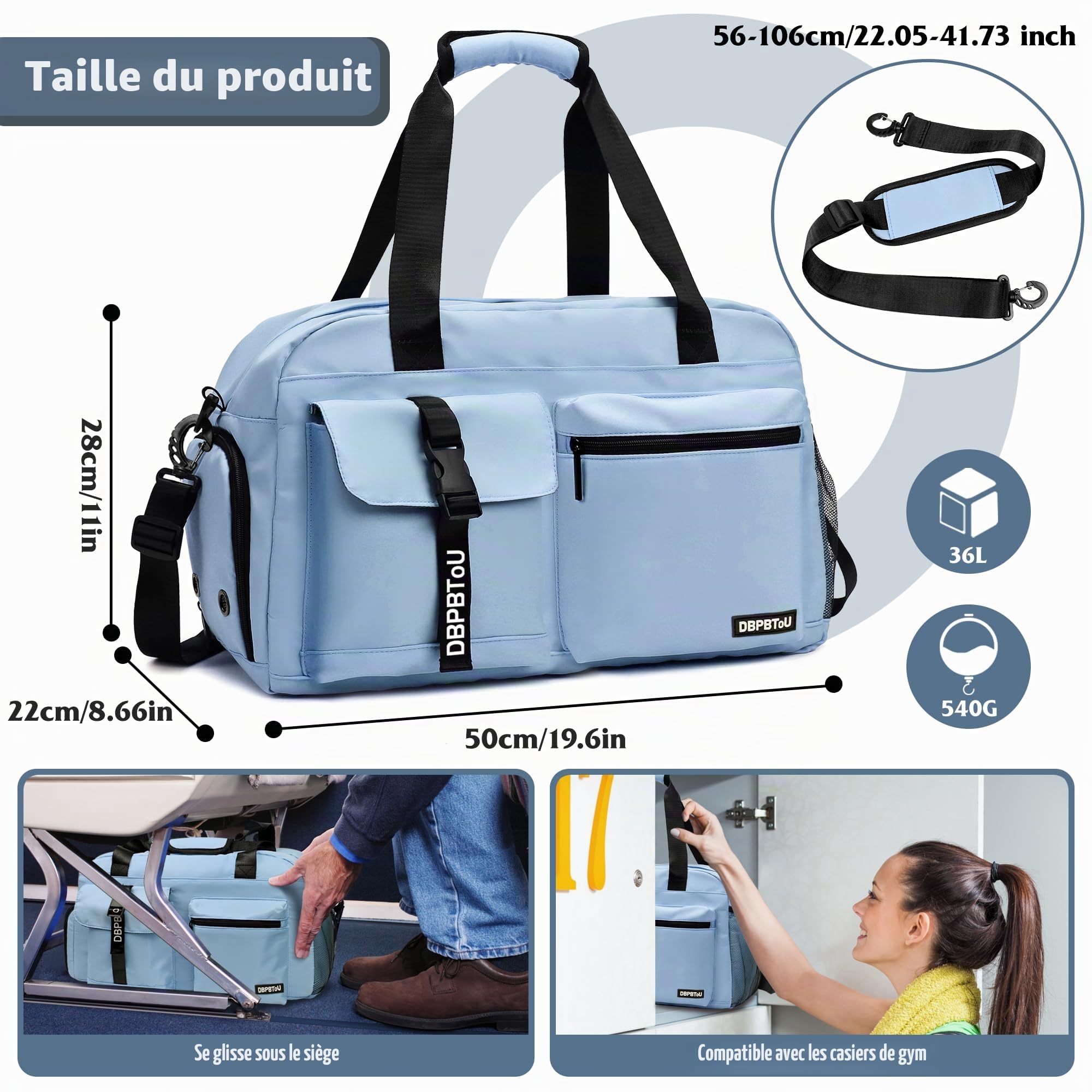 Sac de Sport Femme Homme (Jaune) | Sac Sport avec Compartiment à Chaussures de Ventilation, Sac de Voyage Femme Imperméable avec Compartiment Humide