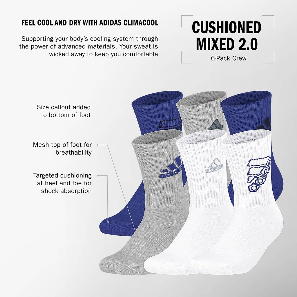 adidas Kids Athletic Cushioned 6-Pack Crew (Little Kid/Big Kid/Adult)