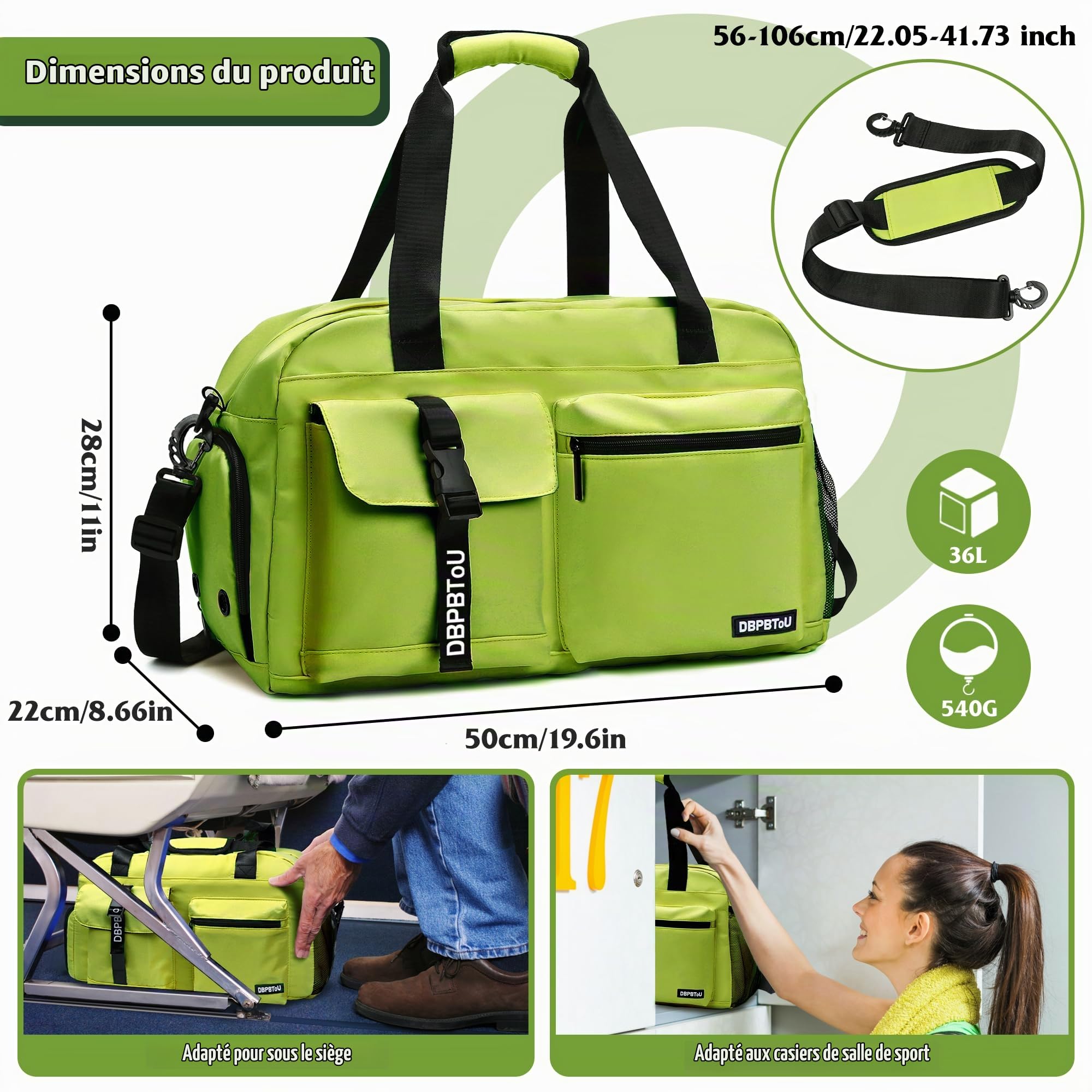 Sac de Sport Femme Homme (Jaune) | Sac Sport avec Compartiment à Chaussures de Ventilation, Sac de Voyage Femme Imperméable avec Compartiment Humide