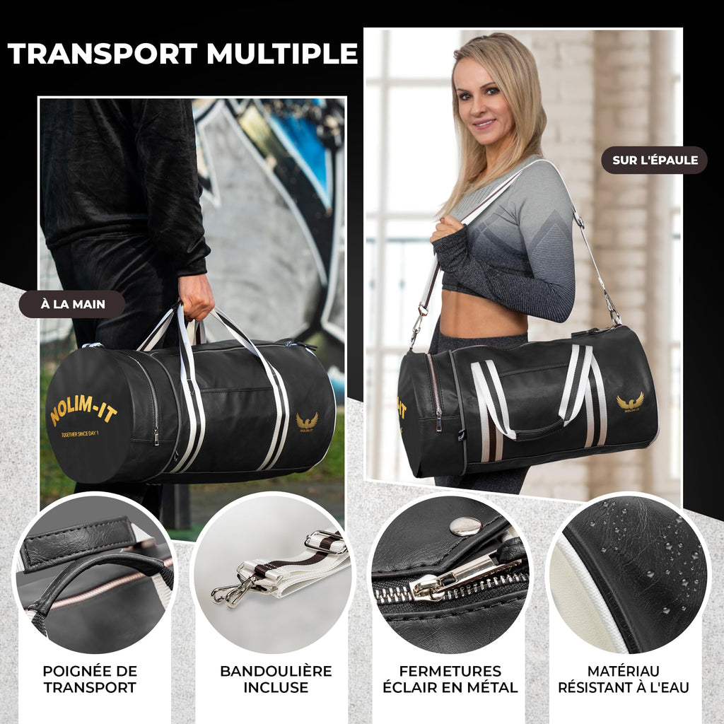 Sac de Sport Nolim-it® - Vintage - Simili Cuir - Sac bandoulière Homme - Pliable - Compartiment Chaussures - Sac Voyage Cabine - Résistant à l’Eau - 45x25x25cm - Small 28L - Duffel Bag - Musculation